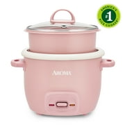 AROMA  4-Cup Cooked, 2-Cup Uncooked Rice Cooker & Food Steamer with Bonded Granite  Nonstick Ceramic & Pop-Up Steam Tray - Pink