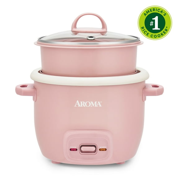 AROMA® 4-Cup Cooked, 2-Cup Uncooked Rice Cooker & Food Steamer with Bonded Granite® Nonstick Ceramic & Pop-Up Steam Tray - Pink