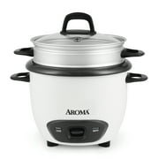 Aroma  6-Cup Cooked / 1.5Qt. Rice & Grain Cooker, White, New, ARC-743-1NG