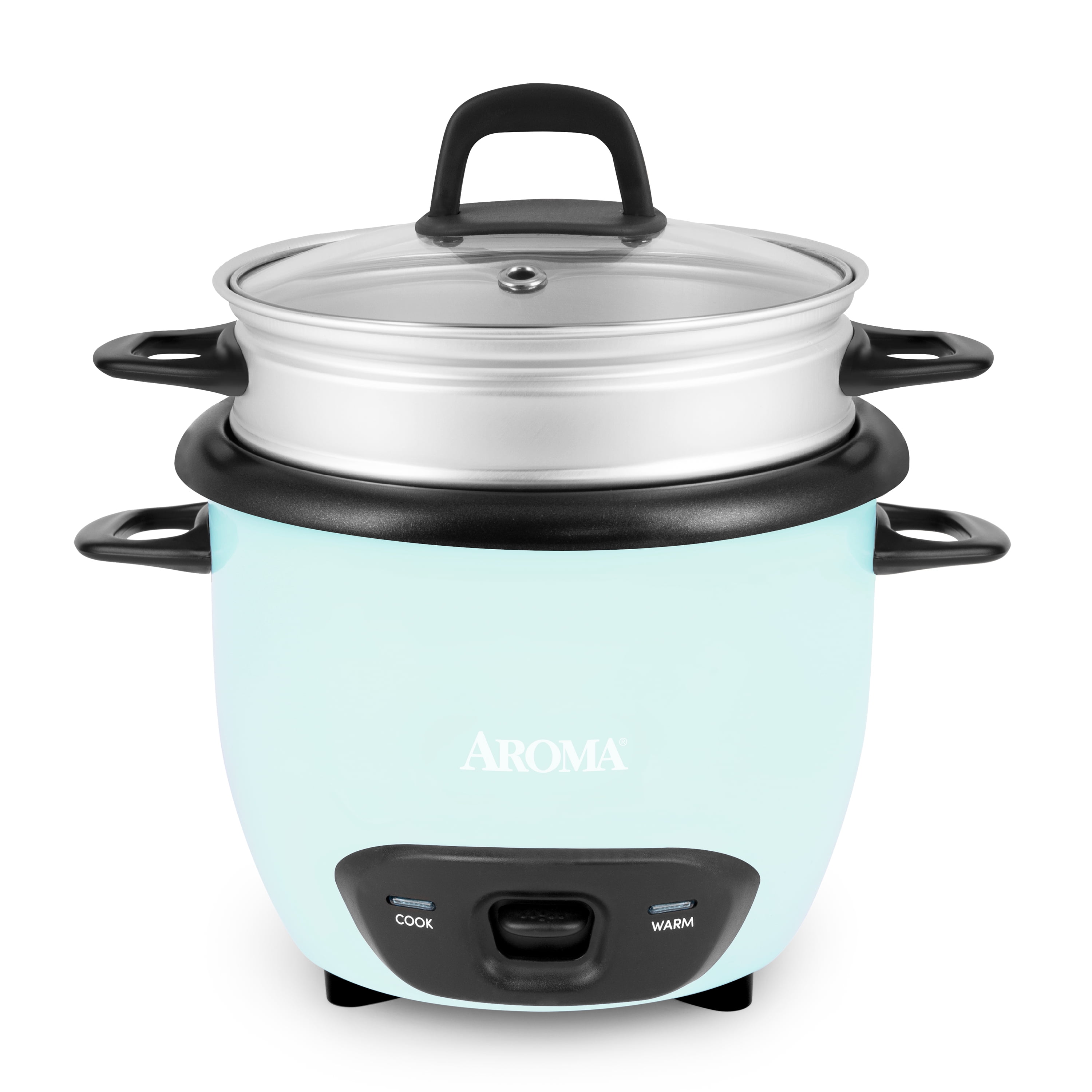 Aroma 6-Cup Light Blue Electric Rice Cooker with Glass Lid