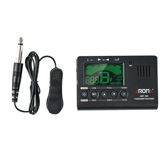 AMT-560 Electric Tuner & Metronome Built-in Mic with Pickup Cable 6.3mm for Guitar Chromatic Bass Violin Ukulele Universal Portable