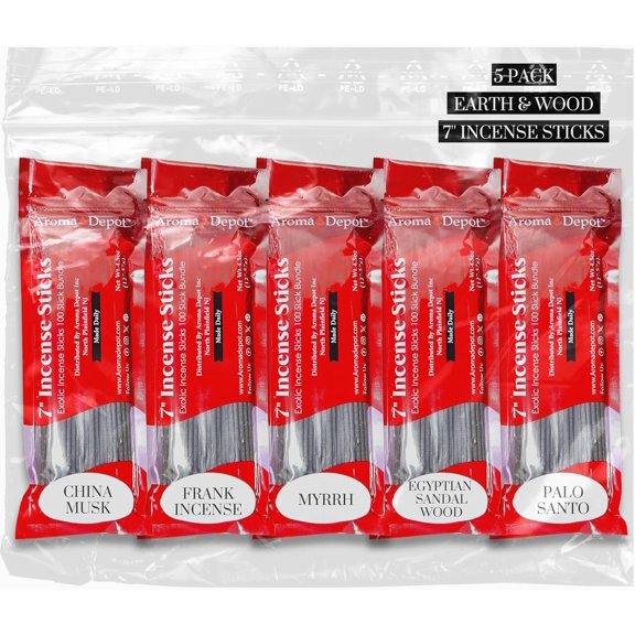 Aroma Depot 7'' Earth & Wood Vibes Variety Set – Natural Charcoal Incense Sticks, Grounding Aromatic Blend