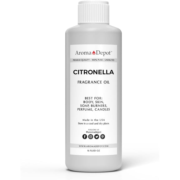 Aroma Depot Citronella 16 oz Fragrance Oil – Fresh Outdoor Scented Oil for Candles, Soaps, Diffusers & Insect-Repellent Crafts