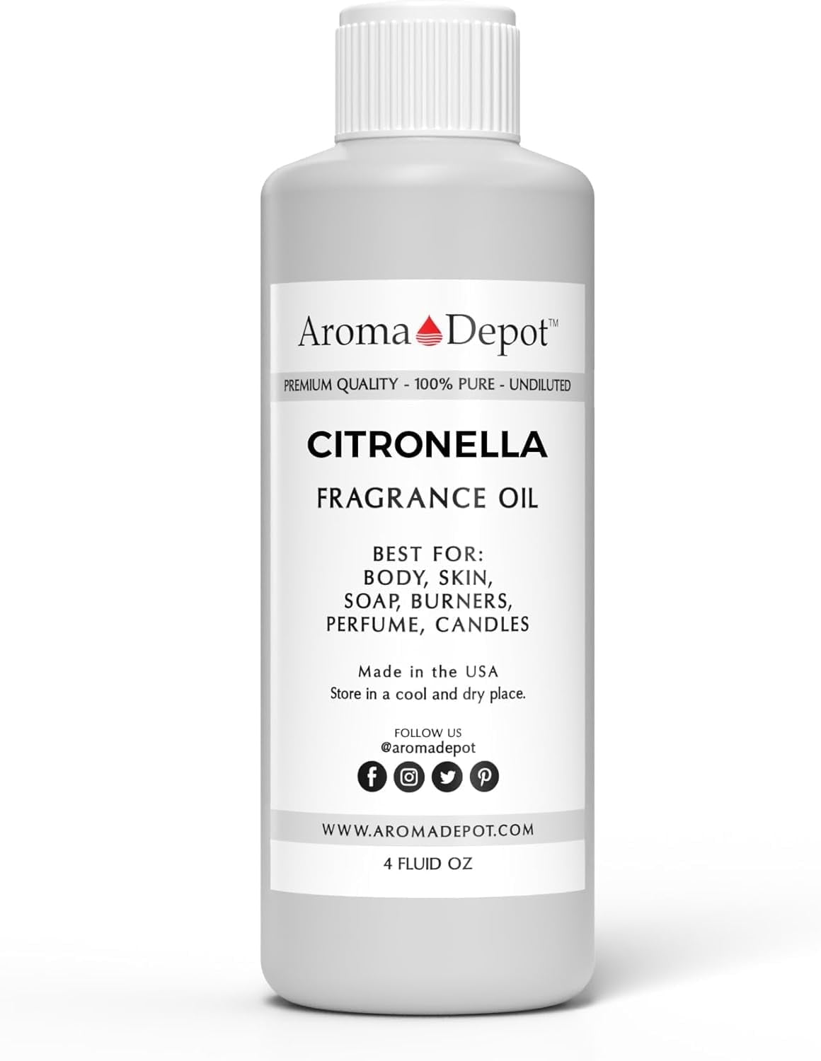 Aroma Depot Citronella 4 oz Fragrance Oil – Long-Lasting Scented Oil for Candles, Diffusers, Body Butters, Lotions & DIY Crafts
