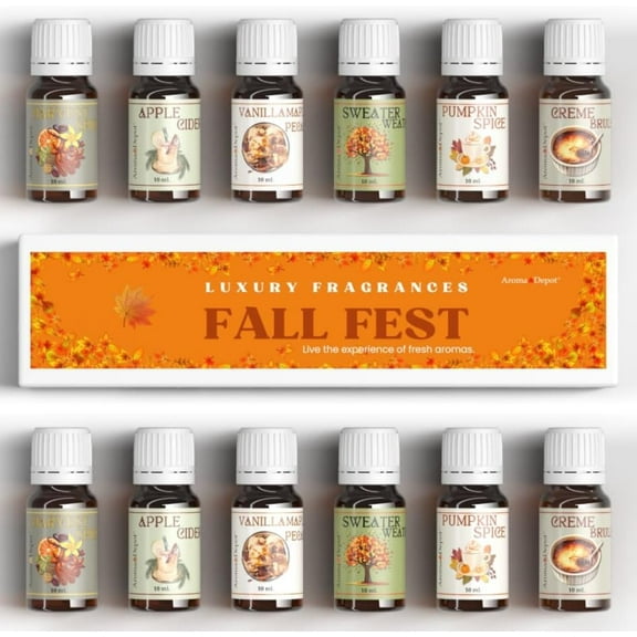 Aroma Depot Fall Fest Collection – Aromatherapy Set of 6 Fragrance Oils (10ml Each) for Candle Making, Soap Making, and Home Diffusers