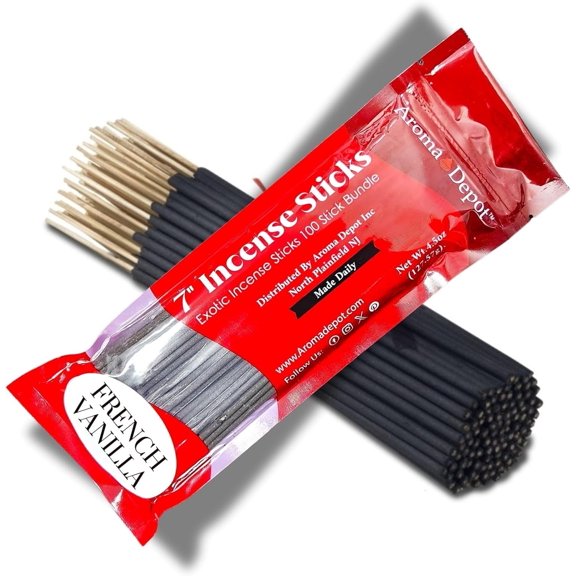 Aroma Depot French Vanilla 7 Inch Incense Sticks (85–100 Sticks / 1 Bundle) – Long-Lasting Hand-Dipped Fragrance for Home & Meditation