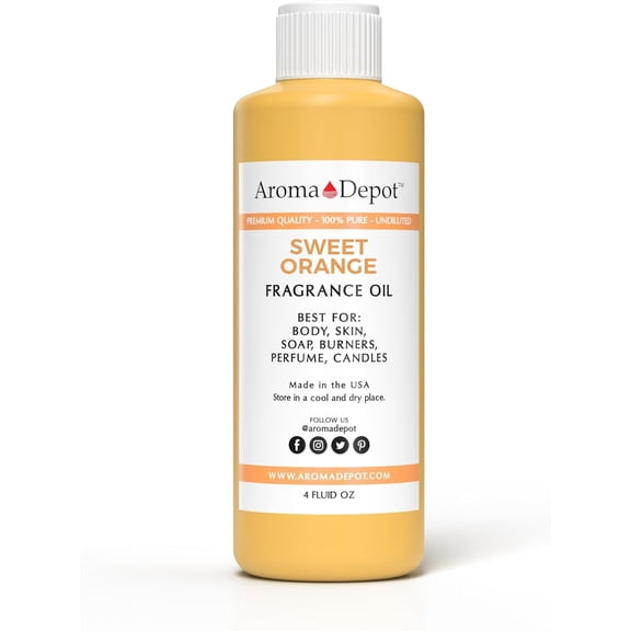 Aroma Depot Sweet Orange 4 oz Fragrance Oil – Long-Lasting Scented Oil for Candles, Diffusers, Body Butters, Lotions & DIY Crafts