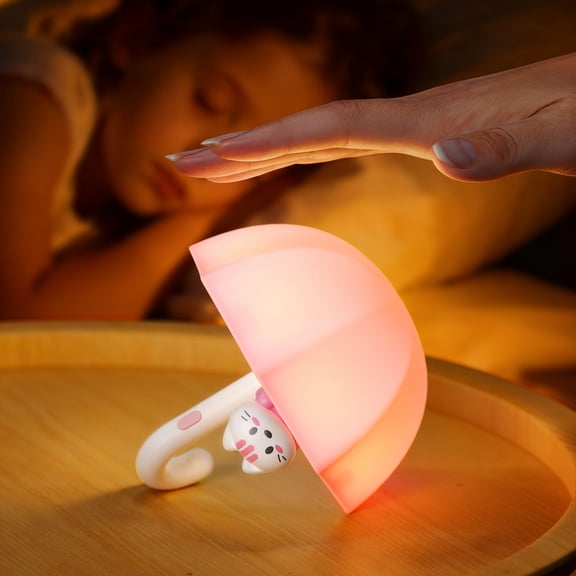 INXDOLHOM Umbrella Night Light for Kids, 3 Level Dimmable Baby Nightlight, LED Rechargeable Bedside Touch Cute Lamp for Toddler Nursery Room, Pink