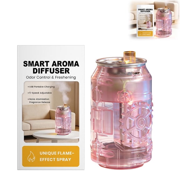 Aroma Diffuser with Flame Effect, Essential Oil Diffuser 5 Speed Mist, Ultrasonic Humidifier with Color Light, Compact for Bedroom Office Car