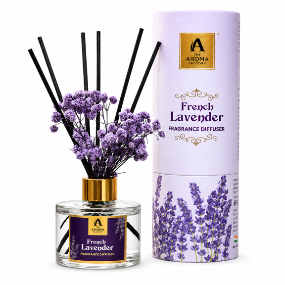 The Aroma Factory French Lavender Reed Diffuser  Relaxing Essential Oil Home Fragrance with Long Lasting Aroma, Calming Aromatherapy Diffuser for Bedroom, Sleep and Stress Relief