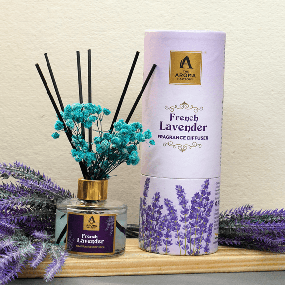 The Aroma Factory French Lavender Reed Diffuser Relaxing Essential Oil Home Fragrance with Long Lasting Aroma, Calming Aromatherapy Diffuser for Bedroom, Sleep and Stress Relief