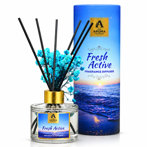The Aroma Factory Fresh Active Reed Diffuser Clean and Energizing Essential Oil Home Fragrance with Long Lasting Scent, Modern Reed Diffuser for Office, Gym and Living Spaces