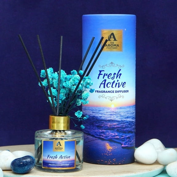 The Aroma Factory Fresh Active Reed Diffuser Clean and Energizing Essential Oil Home Fragrance with Long Lasting Scent, Modern Reed Diffuser for Office, Gym and Living Spaces
