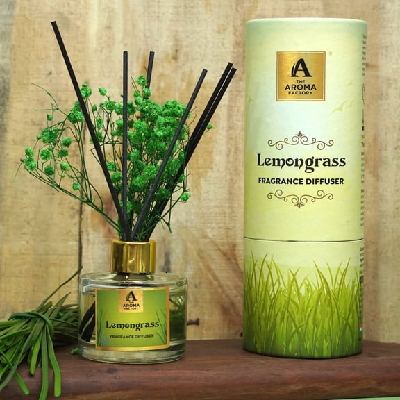 The Aroma Factory Lemongrass Reed Diffuser  Natural Fresh Essential Oil Home Fragrance with Long Lasting Aroma, Herbal and Energizing Reed Diffuser for Home & Office Use