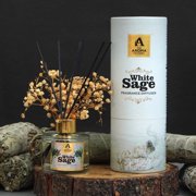 The Aroma Factory White Sage Reed Diffuser   Premium Natural Essential Oil Home Fragrance with Long Lasting Aromatherapy Scent, Elegant Glass Bottle with Reed Sticks for Home & Office D cor