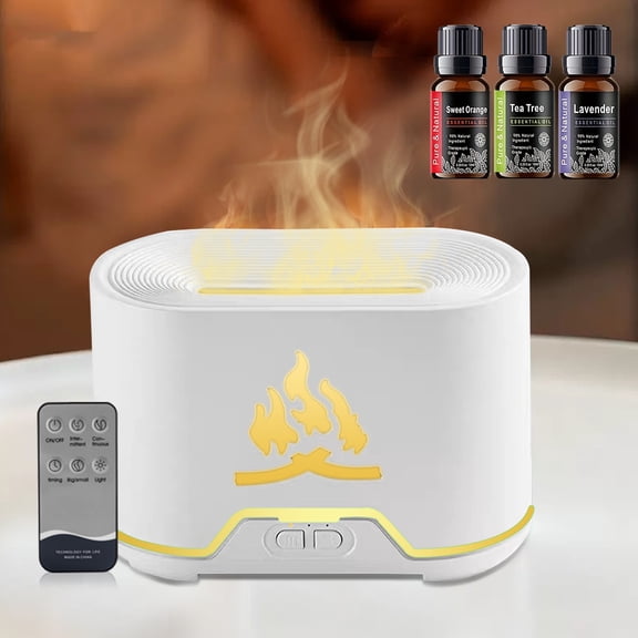 Aroma Fireplace Flame Diffuser For Essential Oil White Air Humidifier 300ML Fragrance Desktop Fireplace with Night Light