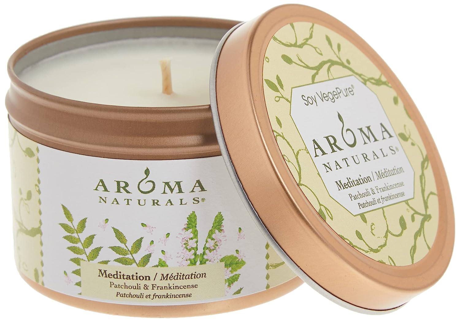 Aroma Naturals Tin Candle with Patchouli and Frankincense Essential Oil Natural Soy Scented, Meditation, 2 Count - image 1 of 6