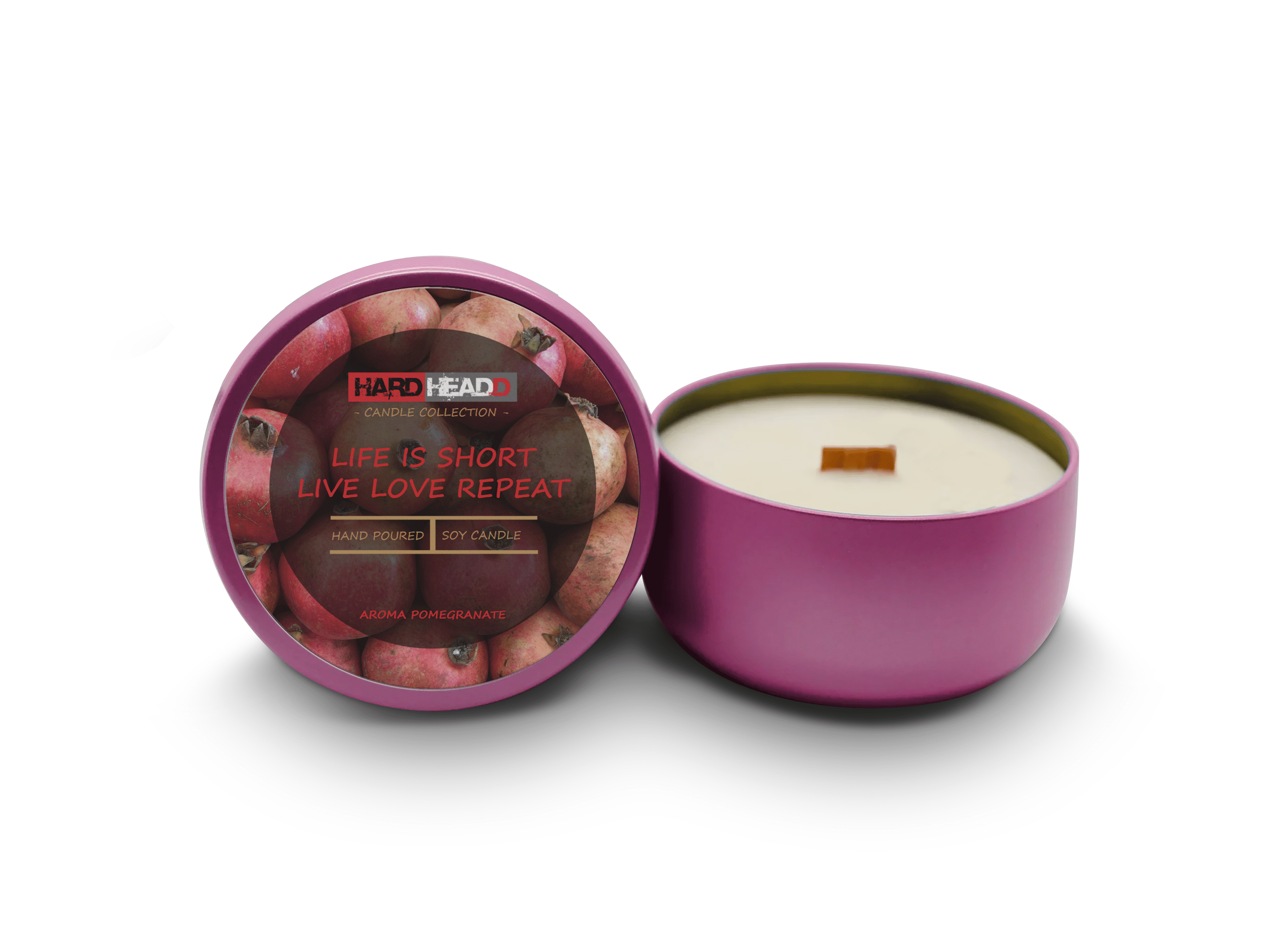 Aroma Pomegranate - Soy Candle with Crackling Wood Wick, Balanced Scented with Premium Essential Oils, Candle in a Beautiful Pink Matte Vessel, size 3.4 x 2.2 , Burning Time 40+ hours, 10 OZ
