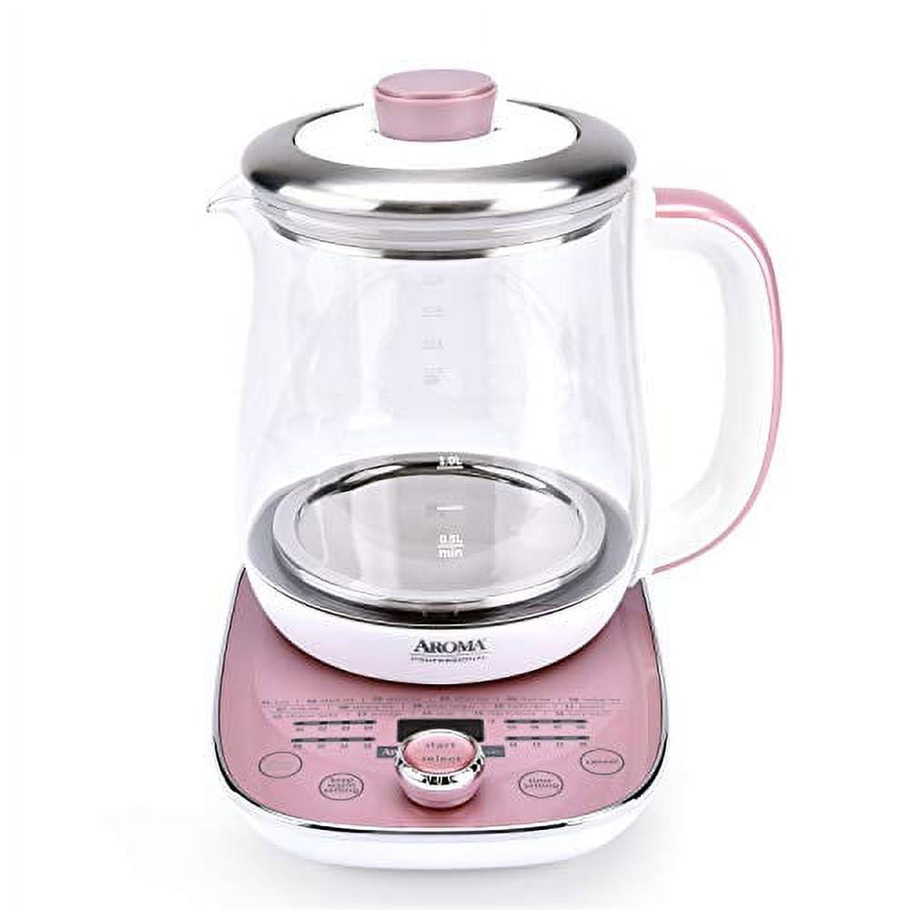 Aroma Professional 1.5L Pink Glass Digital Electric Tea Maker