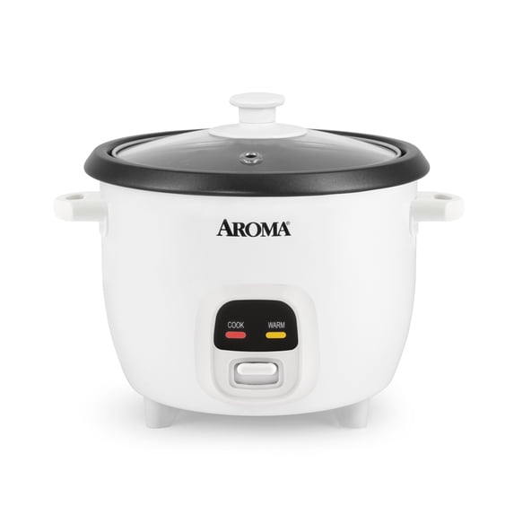Aroma Rice Cooker Bonded Granite 6-Cup Rice Cooker, White - Automatic Shut-Off, Nonstick
