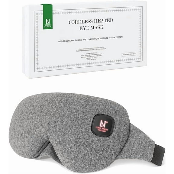 Aroma Season Heated Eye Mask, Warm Compress for Eyes, Cordless and Washable Design, Styes, Blepharitis, Chalazion, Gift for Men Women