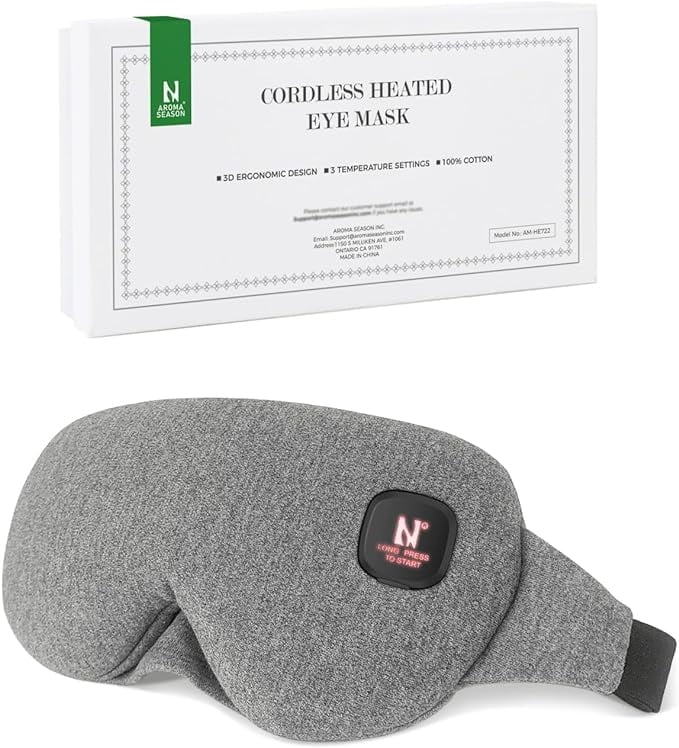 Aroma Season Heated Eye Mask, Warm Compress for Eyes, Cordless and Washable Design, Styes, Blepharitis, Chalazion, Gift for Men Women