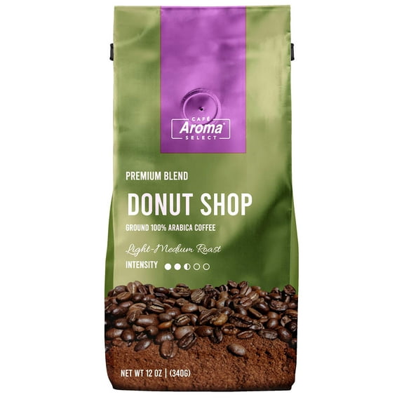 Aroma Select Donut Shop Blend Premium Ground Arabica Coffee, Light-Medium Roast, 12 oz bags, Pack of 2