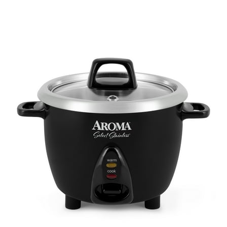 Aroma Select Stainless 6-Cup Electric Rice Cooker, Black