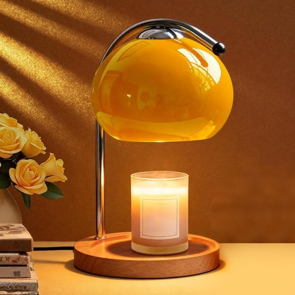 Aroma Wax Melting Lamp Retro Wood Storage Tray Glass Candle Warmer Desk Lamp Bedroom Bedside Ambient Table Lamp Home Decor US Plug for Valentine's Day