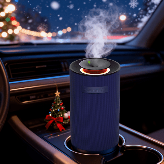 AromaBot Essential Oil Diffuser, Waterless Nebulizing Aromatherapy Device with Smart Car Auto Mode, Portable Fabric-Wrapped Design for Home, Office & Car