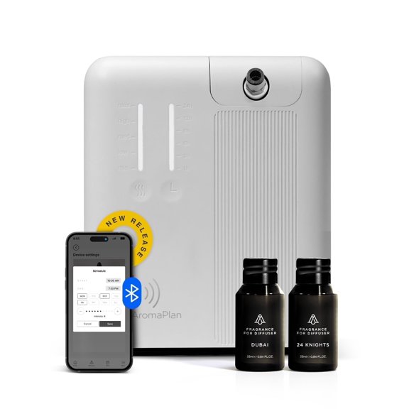 AromaPlan 2025 HVAC Scent Diffuser, 2 Fragrances - Smart App, 2000 sq ft Coverage, White