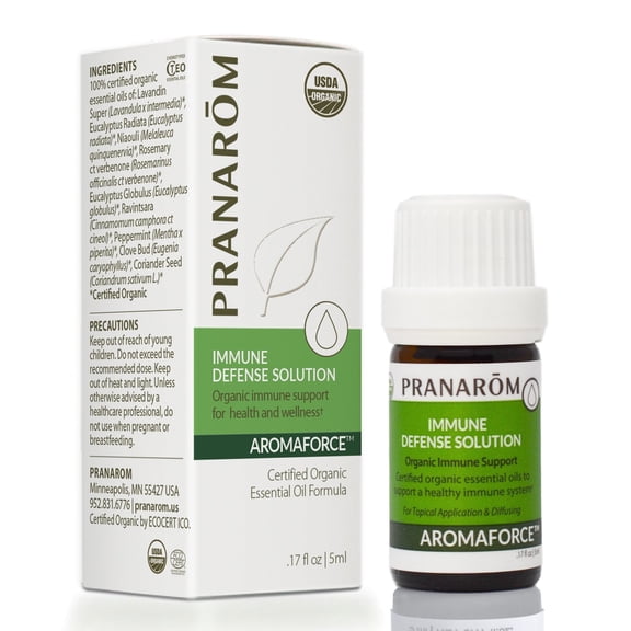 Pranarom - Aromaforce Immune Defense Solution - Eucalyptus, Rosemary, Peppermint, Corriander, and Clove Bud - 100% Pure Essential Oil Blend | USDA and ECOCERT Certified Organic (30ml)