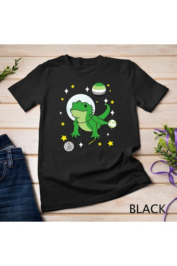 Aromantic Bearded Dragon In Space Pride Theme Novelty Graphic Tee Art,for unisex up to 5XL