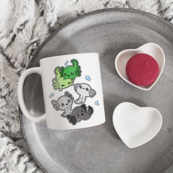 Aromantic Pride Coffee Mug, Aro Pride Gift, BT Mug, Gay Pride Month Festival, Aual, Ace, Subtle, BTQ Gay Axolotl Pet Aquarm.