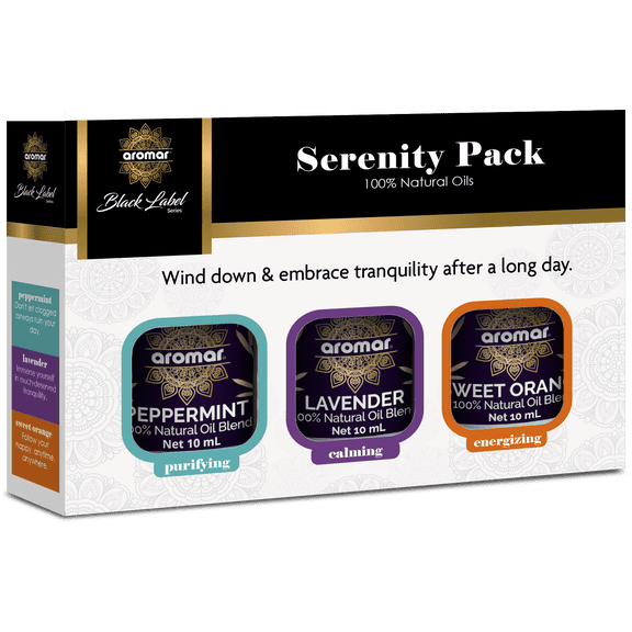 Aromar Black Label Series Essential Oil 3-Pack Aromatherapy Kit, 10 mL or 0.34 oz. Each (Serenity Pack)
