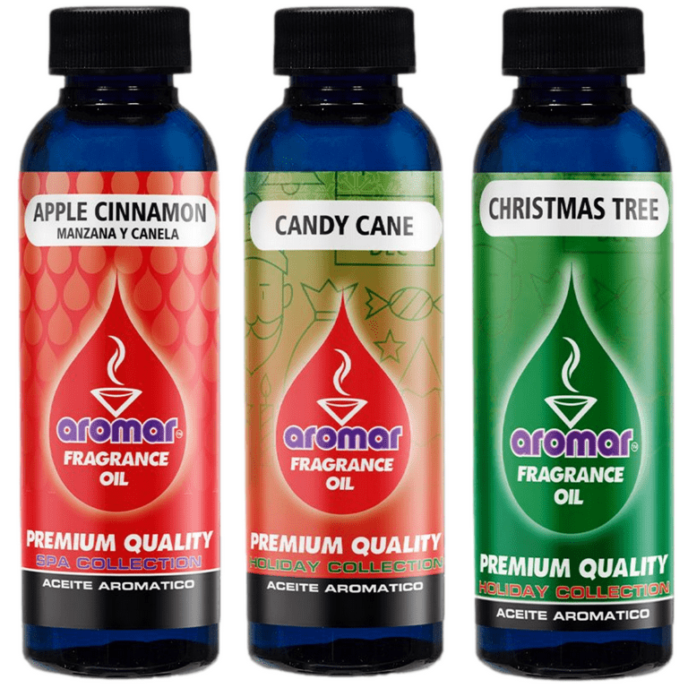 Aromar Signature Scents Aromatic Fragrance Oils 6 oz. (3 Bottles, 2 oz.  Each) of Apple Cinnamon, Candy Cane, and Christmas Tree (Christmas Scents)  