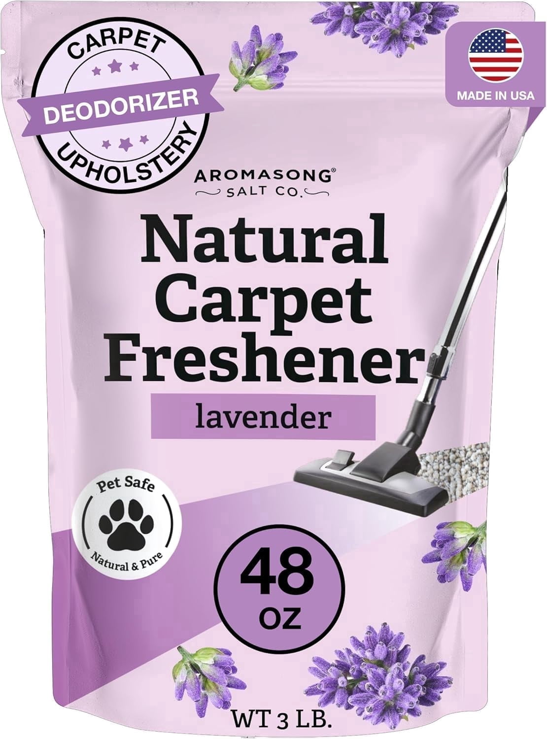 Aromasong Natural Lavender Carpet Deodorizer Powder, Safe for Pets, Upholstery & Pet Odor Eliminator, 48 oz