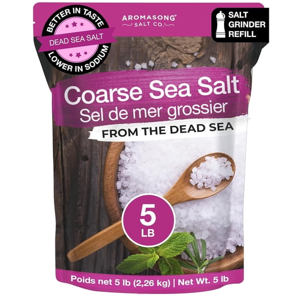 Aromasong Coarse Sea Salt Grinder Refill, Sun Dried Dead Sea Salt, 100% Natural, 5 lb Resealable Bag
