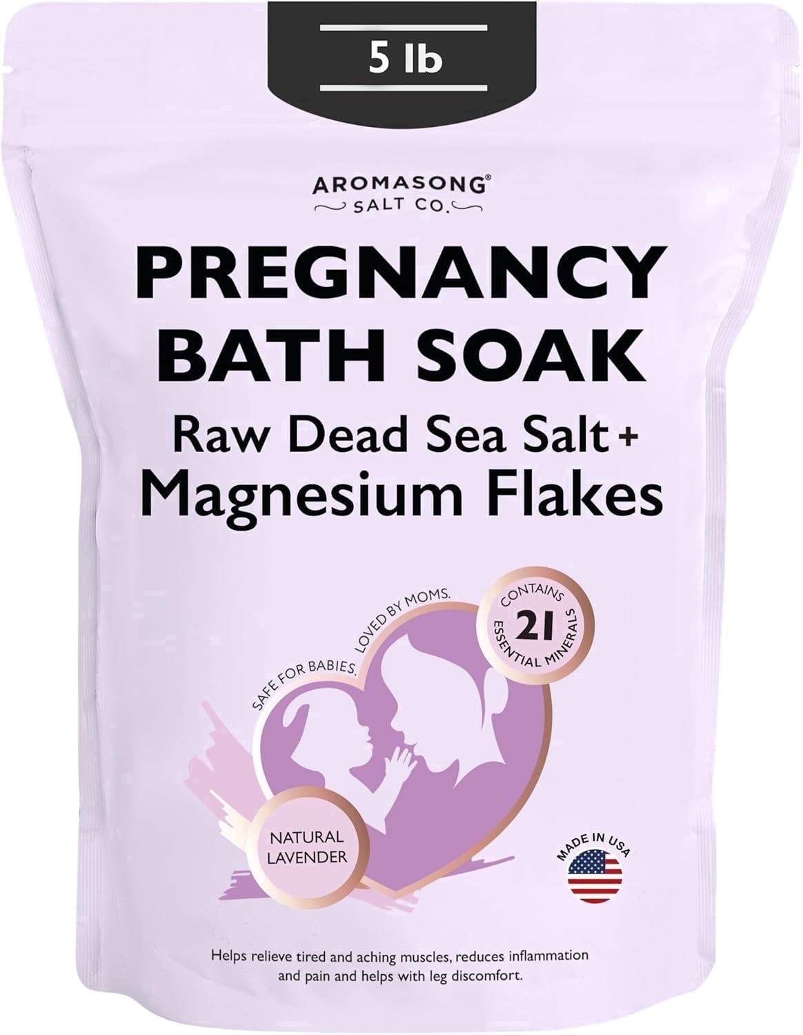 Aromasong Dead Sea Pregnancy Bath Soak with Natural Lavender & Magnesium Flakes, 5 lb | Pregnancy Safe Magnesium Bath Salts