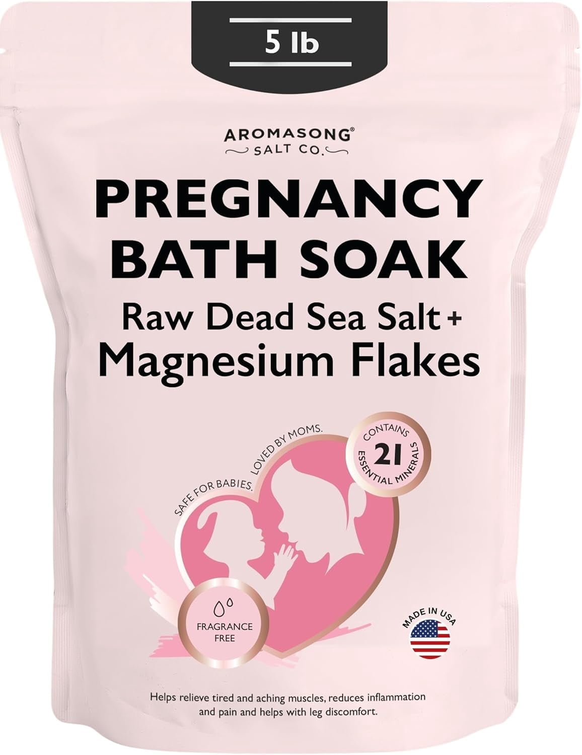 Aromasong Dead Sea Pregnancy Bath Soak with Pure Magnesium Flakes, 5 lb, All-Natural Mineral-Rich Bath Salt for Moms-to-Be