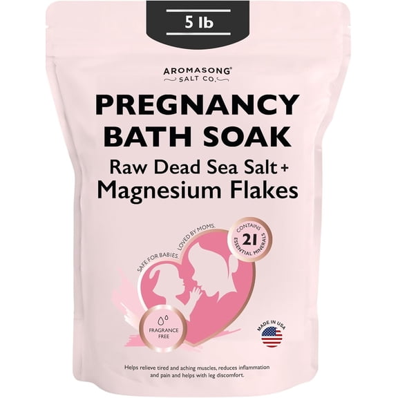 Aromasong Dead Sea Pregnancy Bath Soak with Pure Magnesium Flakes, 5 lb, All-Natural Mineral-Rich Bath Salt for Moms-to-Be