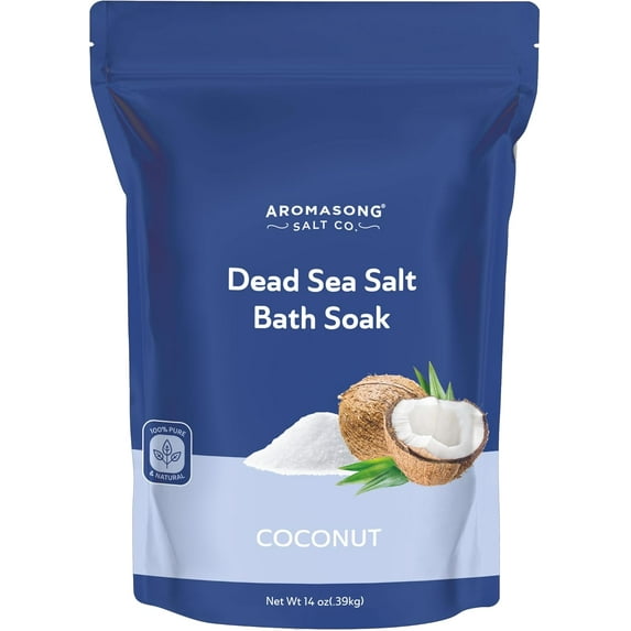 Aromasong Dead Sea Salt - Fine Grain Spa Bath Salt Coconut Scent 14 Oz – 100% Pure & Natural - Soak for Women & Men