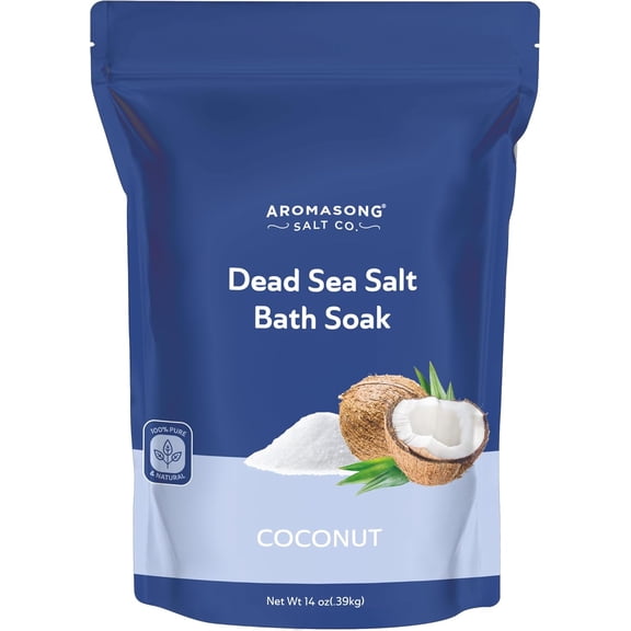 Aromasong Dead Sea Salt - Fine Grain Spa Bath Salt Coconut Scent 14 Oz 100% Pure & Natural - Soak for Women & Men