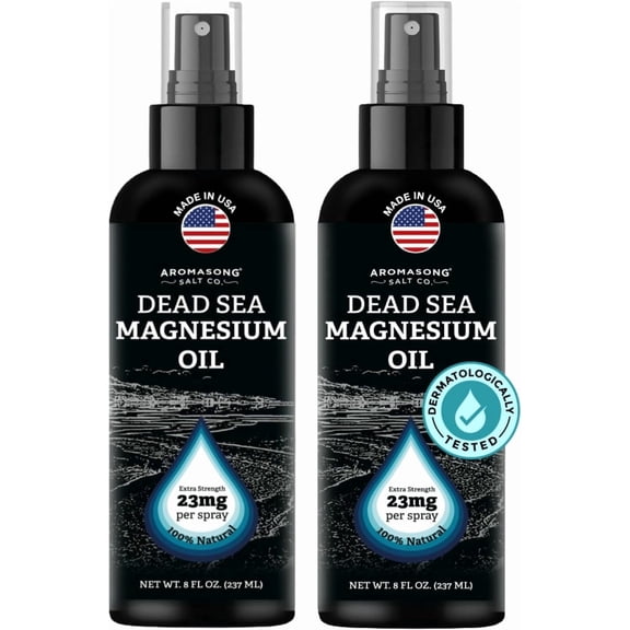Aromasong Extra Strength Magnesium Oil Spray - 8 Oz. 2 Pack (23mg in Each Spritz) Natural and Pure Magnesium Spray - Made in The USA - for Leg Discomfort and Promotes a Calm Sleep