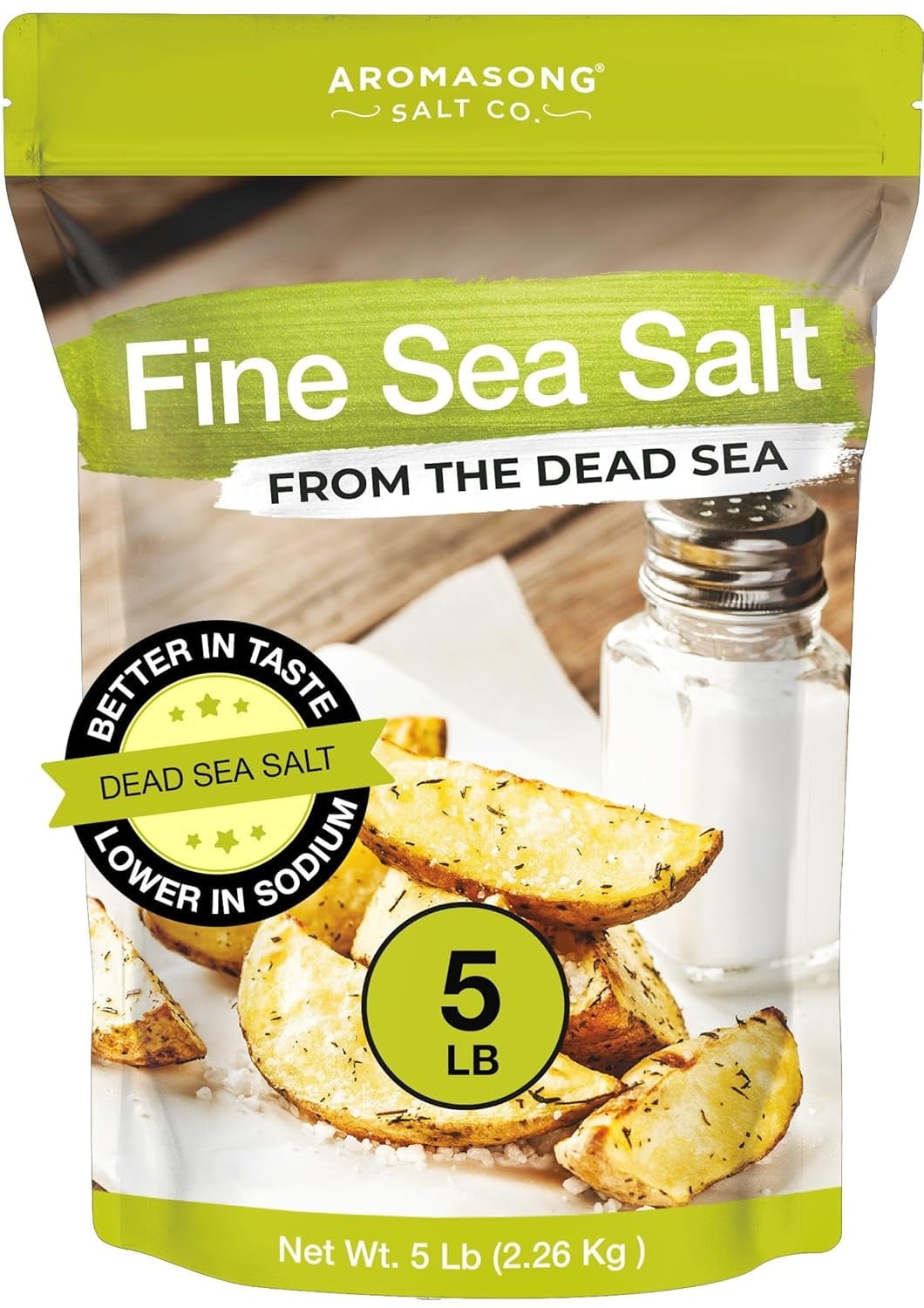 Aromasong Fine Dead Sea Salt – 100% Pure & Natural Table Salt for Cooking & Baking – Fine Grain – Bulk 5 lb