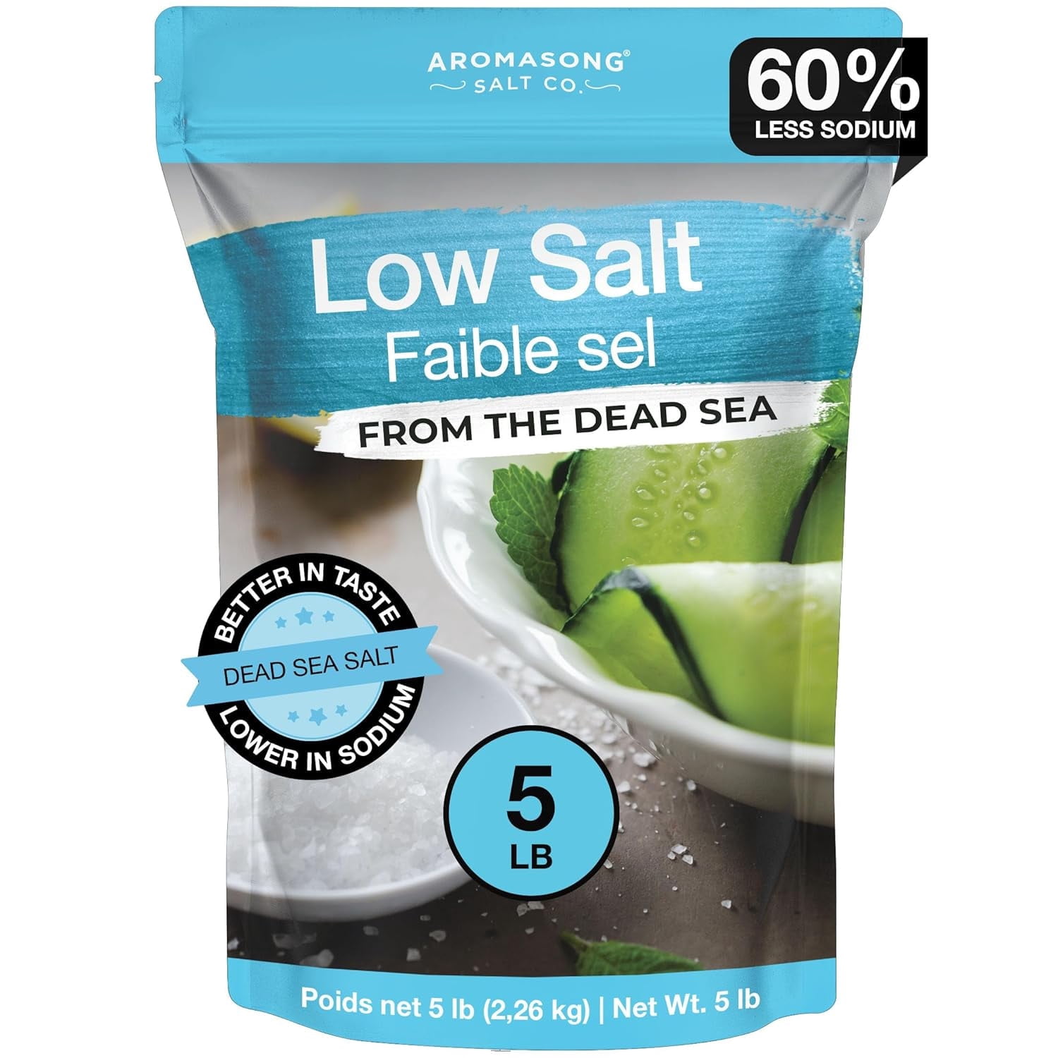 Aromasong Low Sodium Sea Salt  100% Natural 68% Less Sodium 5 lb Bag