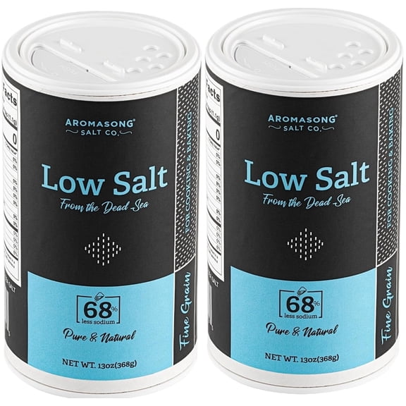 Aromason0g Low Sodium Sea Salt 13 OZ. | 2-Pack | Saltshaker 100% Natural Fine Grain Dead Sea Potassium Chloride with Dead Sea Salt.