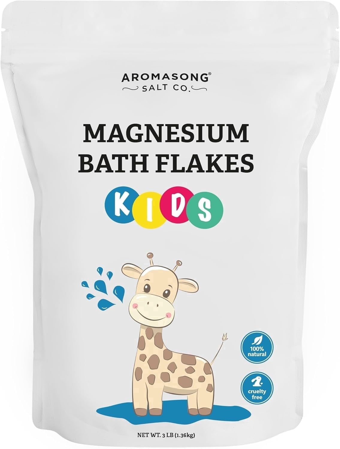Aromasong Kids Magnesium Bath Flakes, Pure Dead Sea Salt Soothing Bedtime Soak, 3 lb