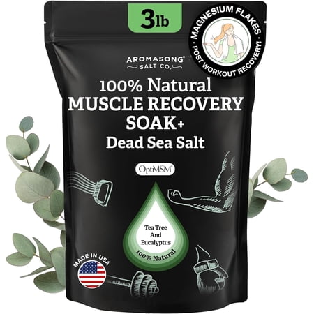 Aromasong Muscle Recovery Bath Soak, Dead Sea Salt with Magnesium Flakes, Tea Tree & Eucalyptus, Post Workout Relief, 3 lb