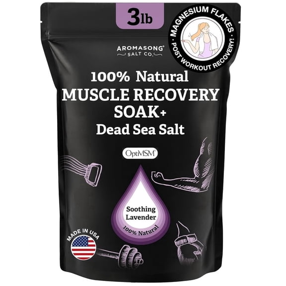 Aromasong Muscle Recovery Magnesium Bath Soak 3 lb with Dead Sea Salt, OptiMSM & Lavender | Bath Salts for Pain Relief